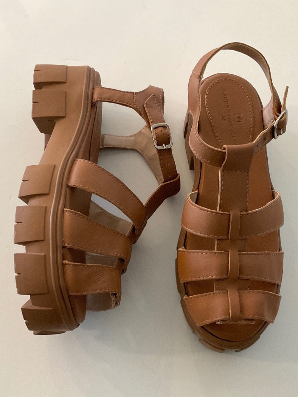 SANDRO MOSCOLONI Platform Lug Sole Sandals in Brown Size 6.5